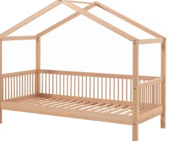 Hausbett Forrest 90x200cm mit Bettgitter und Bettkasten - Buche