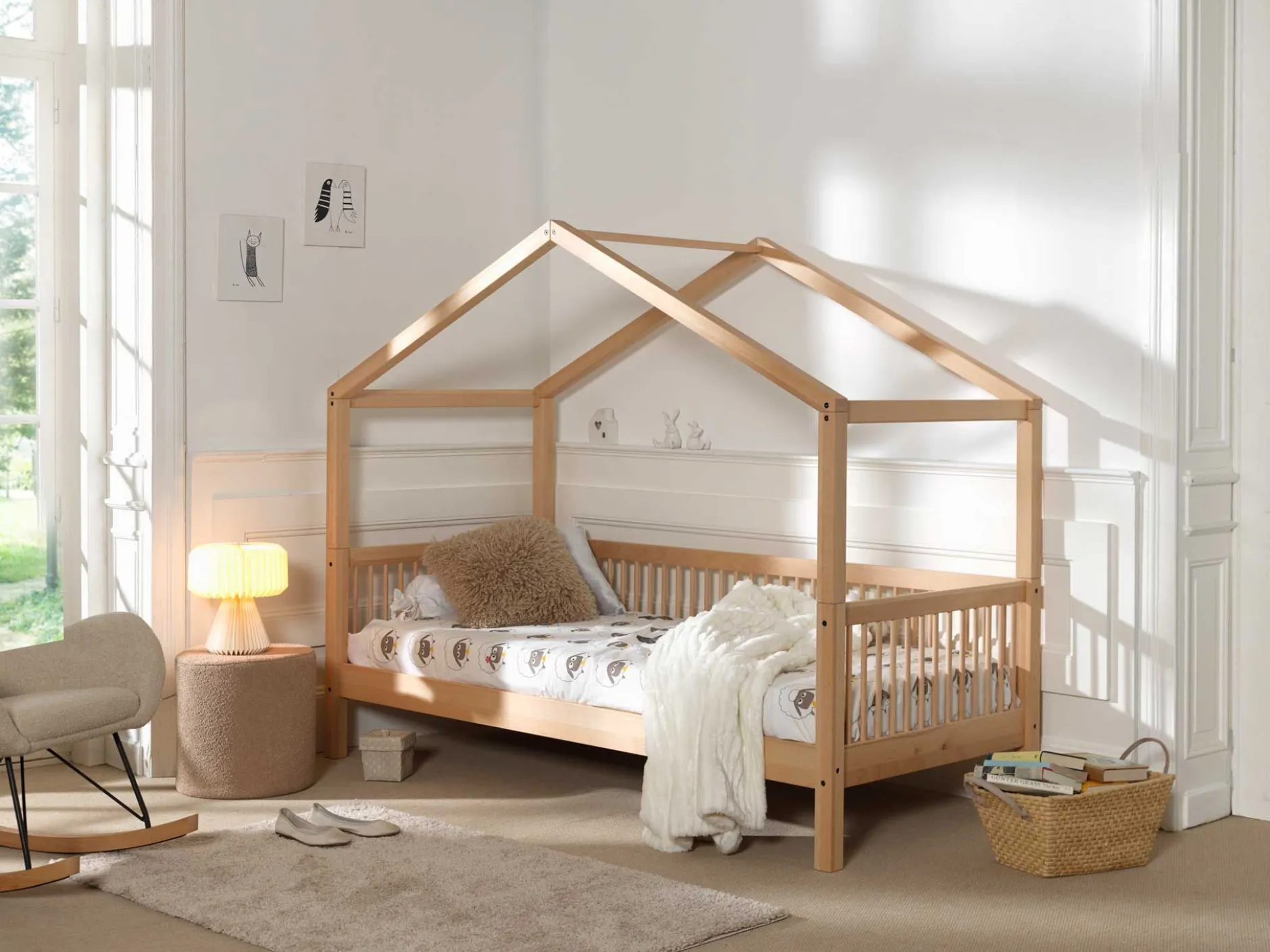 Hausbett Forrest 90x200cm mit Bettgitter - Buche