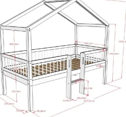 Hausbett Forrest - 90 x 200cm - mit Leiter, Aufbewahrungskästen und Schlafzelt - Buche - weiß