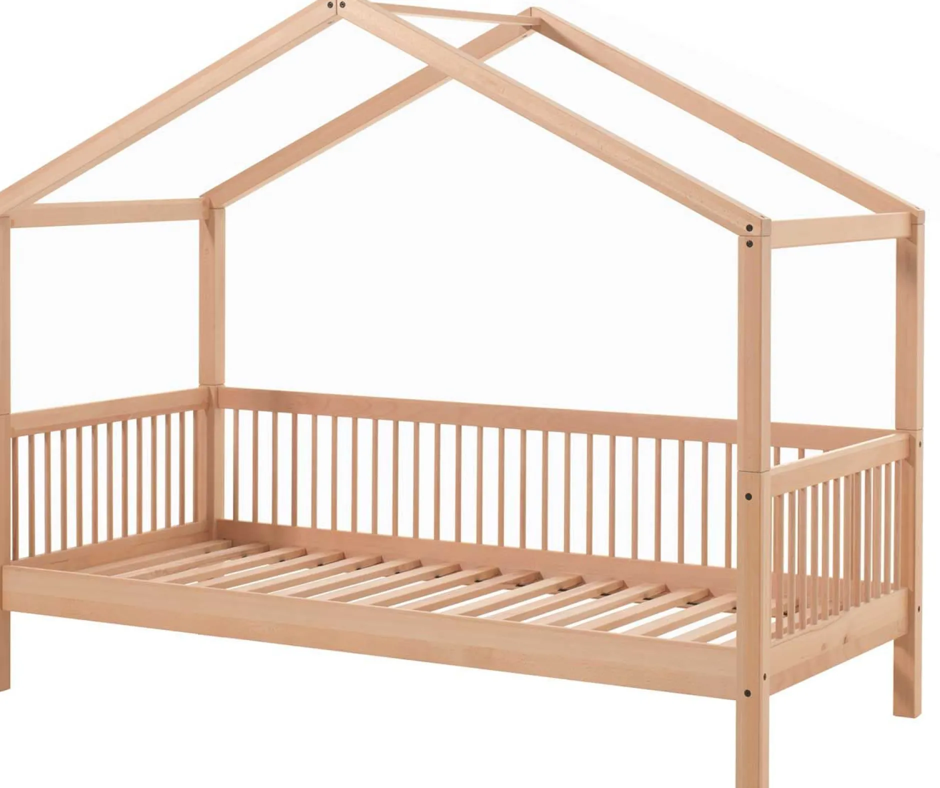 Hausbett Forrest 90x200 mit Bettzelt - Buche massiv/rosa