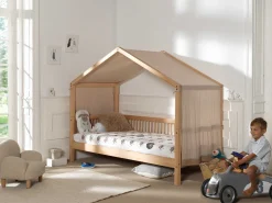 Hausbett Forrest 90x200 mit Bettzelt - Buche massiv/rosa