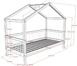 Hausbett Forrest 90x200 mit Rollbett, herunterklappbarem Schutzgitter und Bettzelt - Buche/Rosa