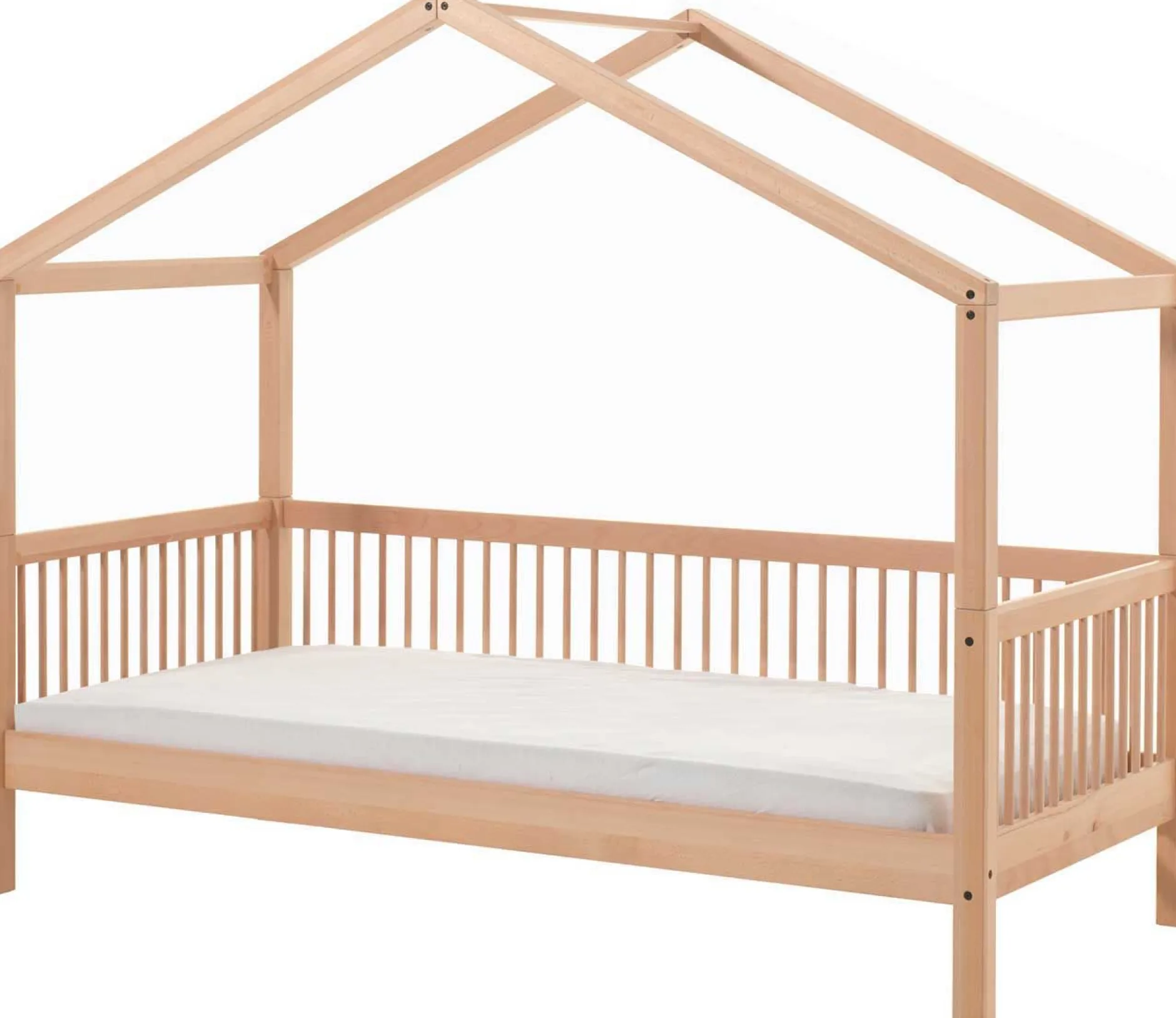 Hausbett Forrest 90x200 mit Rollbett und Schlafzelt - Buche/Rosa
