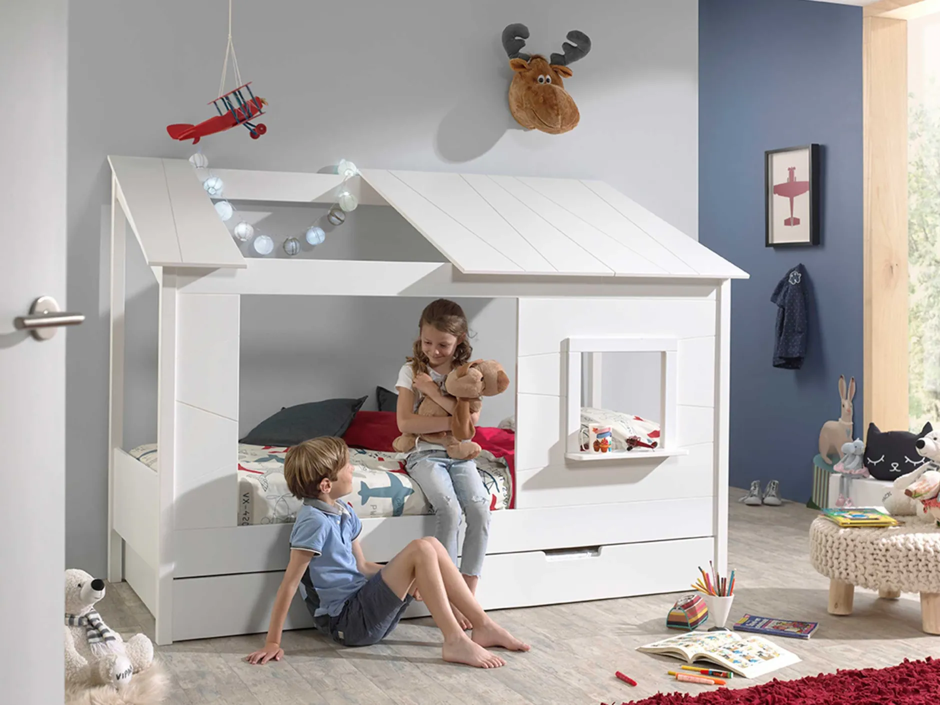 Hausbett Lio 90x200 mit Bettkasten - weiß
