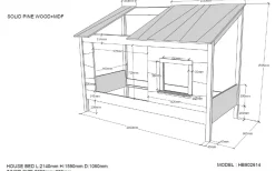 Hausbett Lio 90x200 mit Bettkasten und Vorhängen - weiß