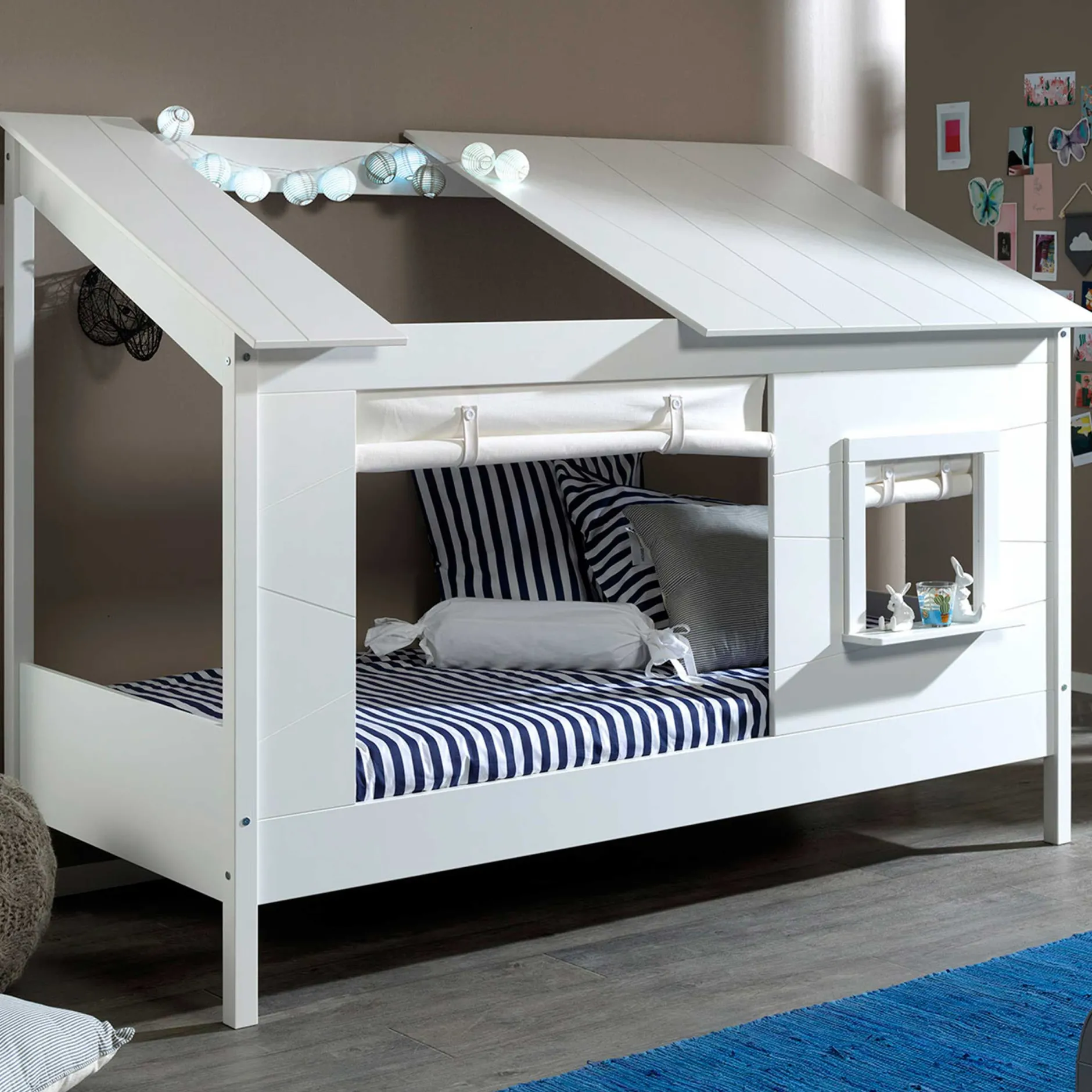 Hausbett Lio 90x200 mit Vorhängen - weiß