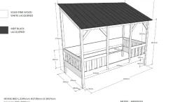 Hausbett Malia 90x200 mit Bettkasten - schwarzes Dach