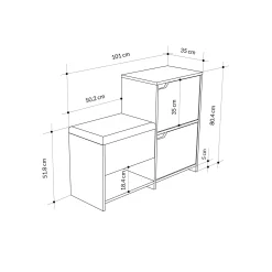 Haven Shoe Bench Schuhschrank | 100% MELAMIN | Anthrazit, Eiche