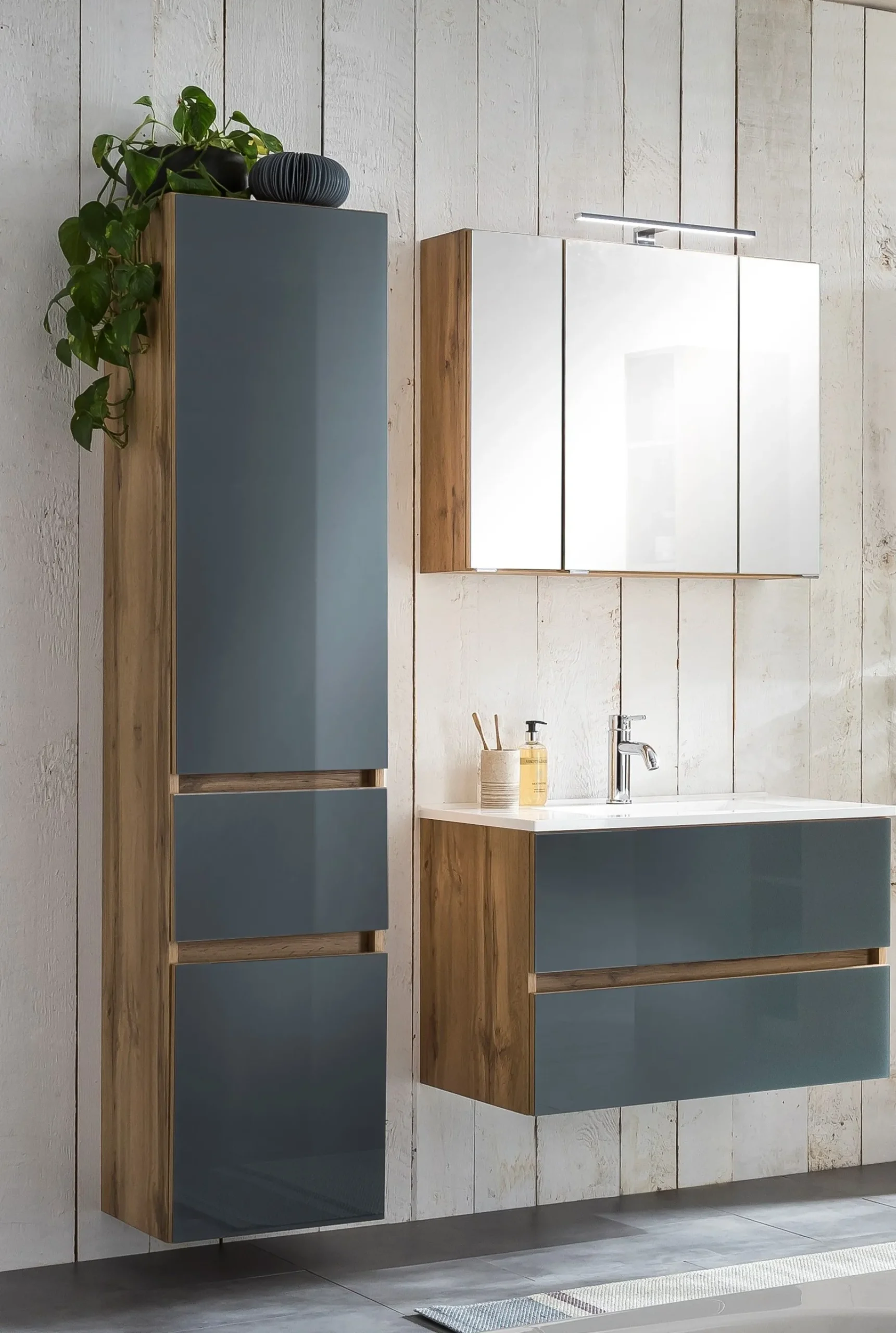 Helina 3 dreiteiliger Badezimmerschrank - Eiche/Grau