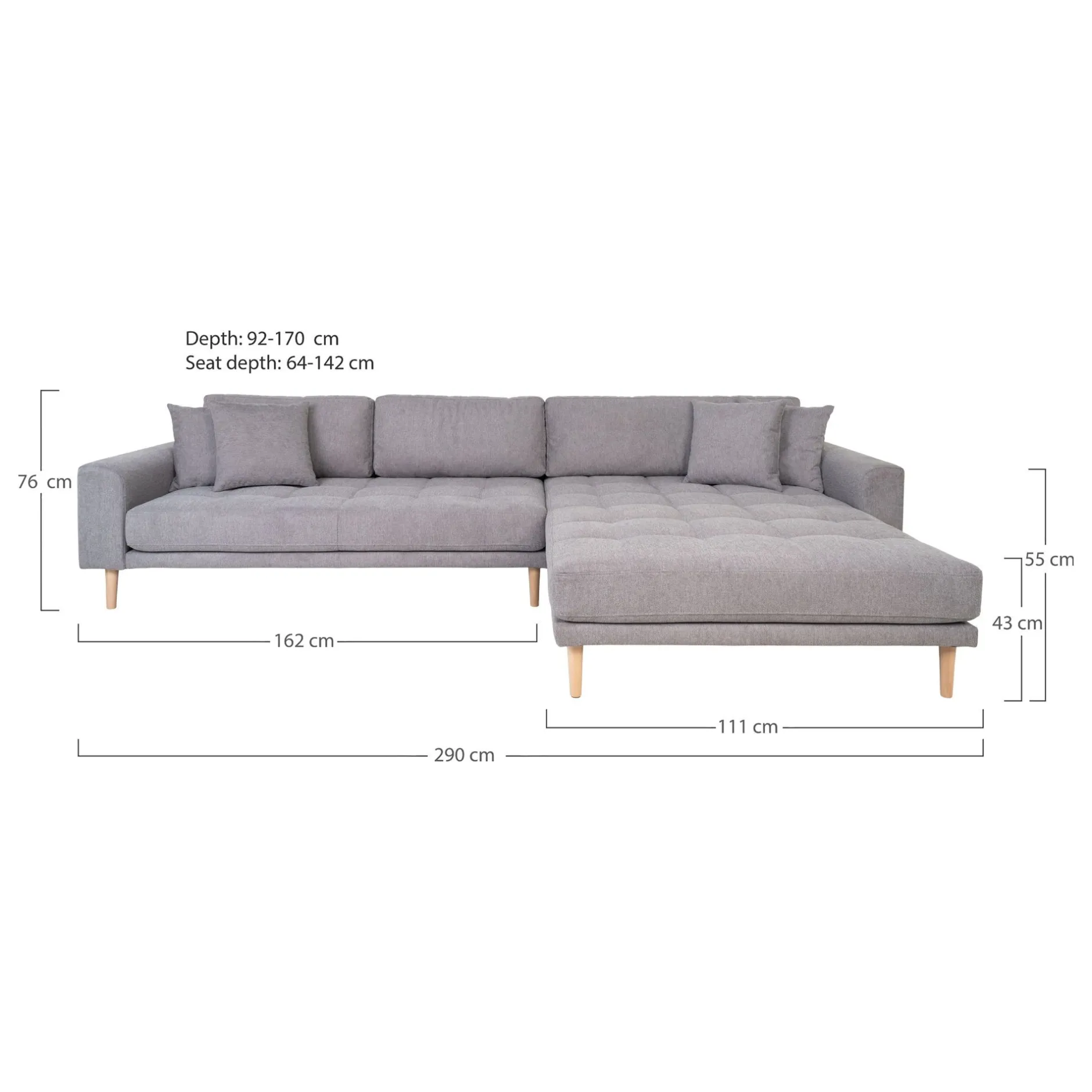Hellgraues Lido Lounge Sofa mit Naturholzfüßen