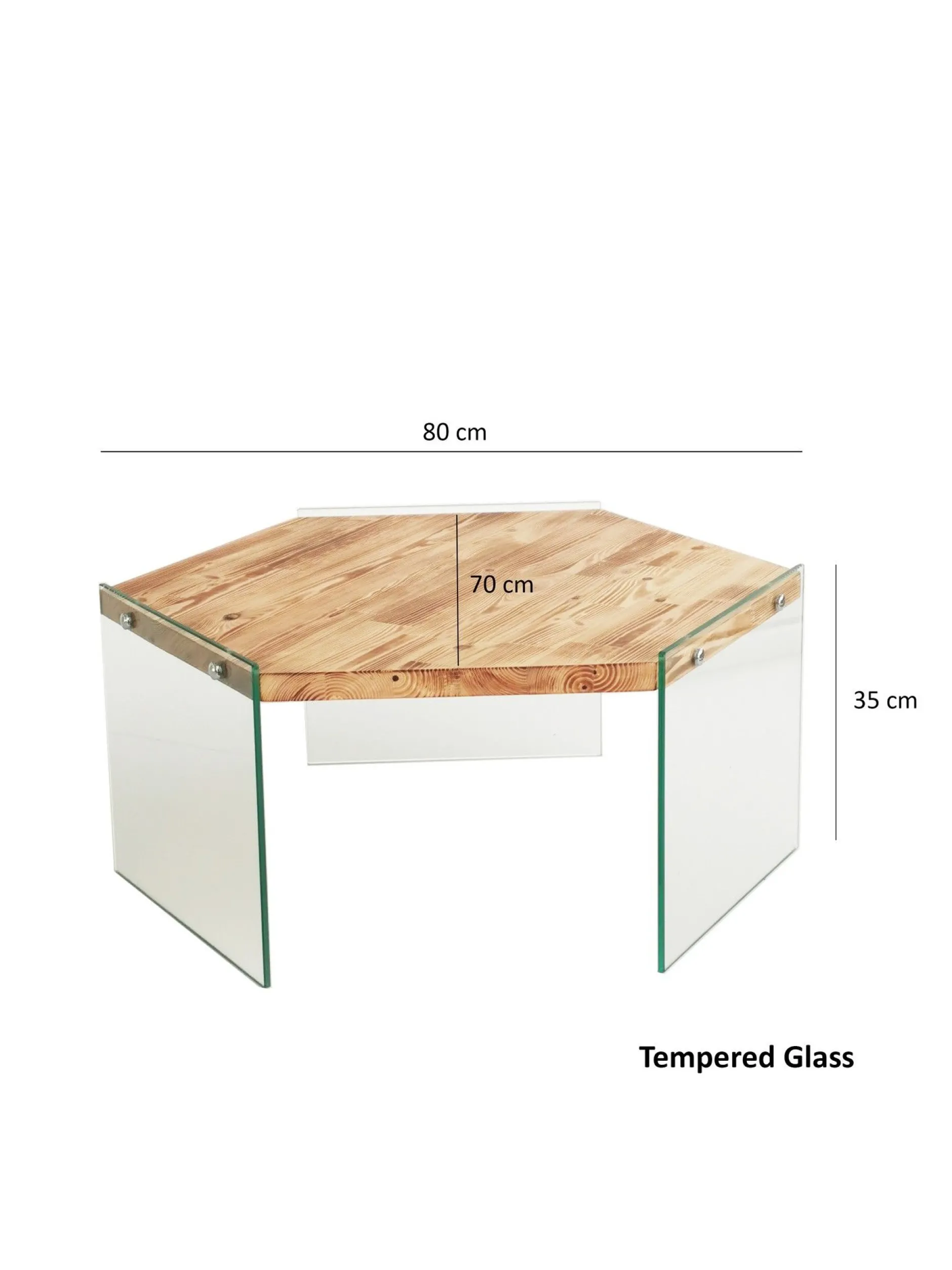 Hexagon Couchtisch | GEHÄRTETES GLAS | Eiche