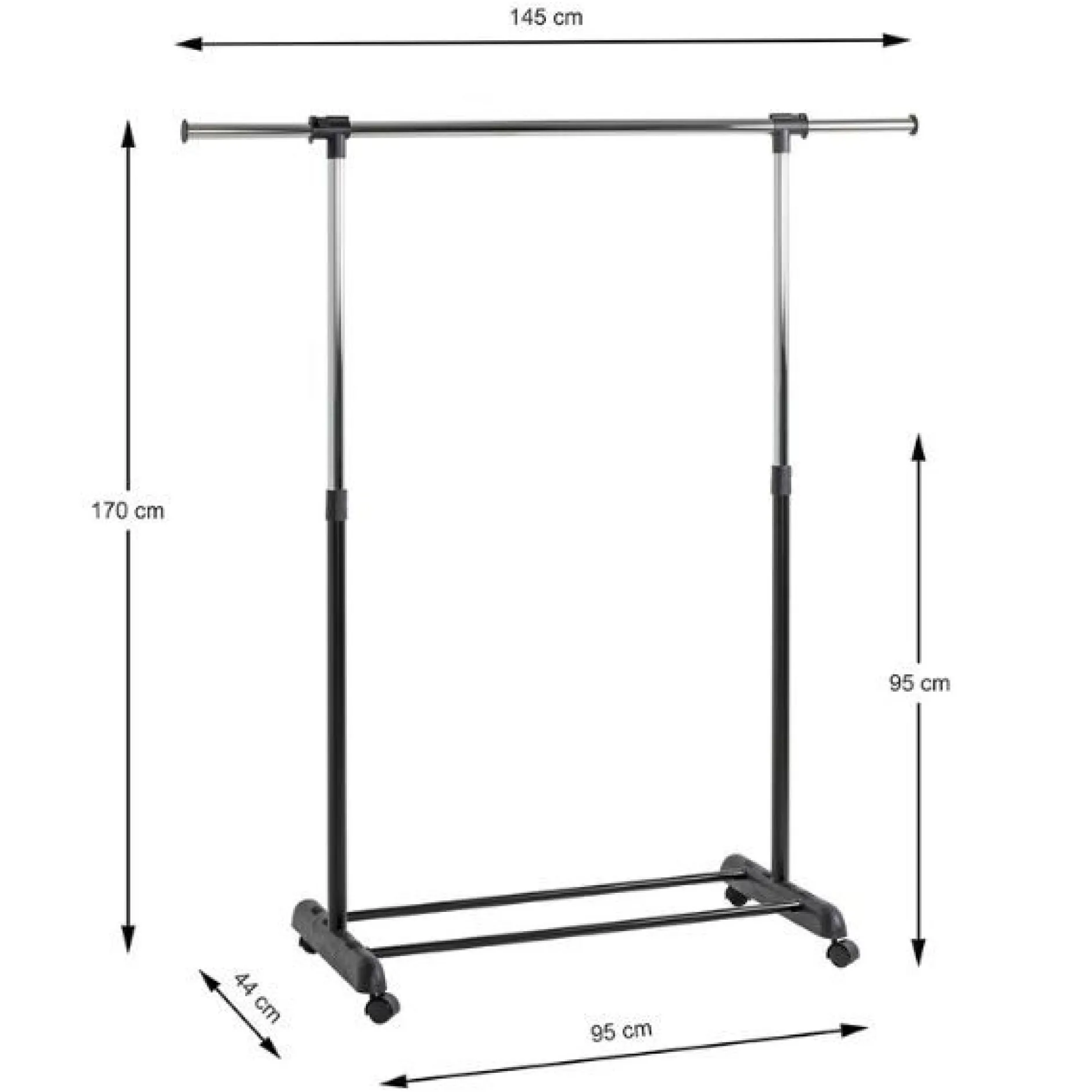Höhenverstellbare Trolley-Garderobe, Stahl verchromt