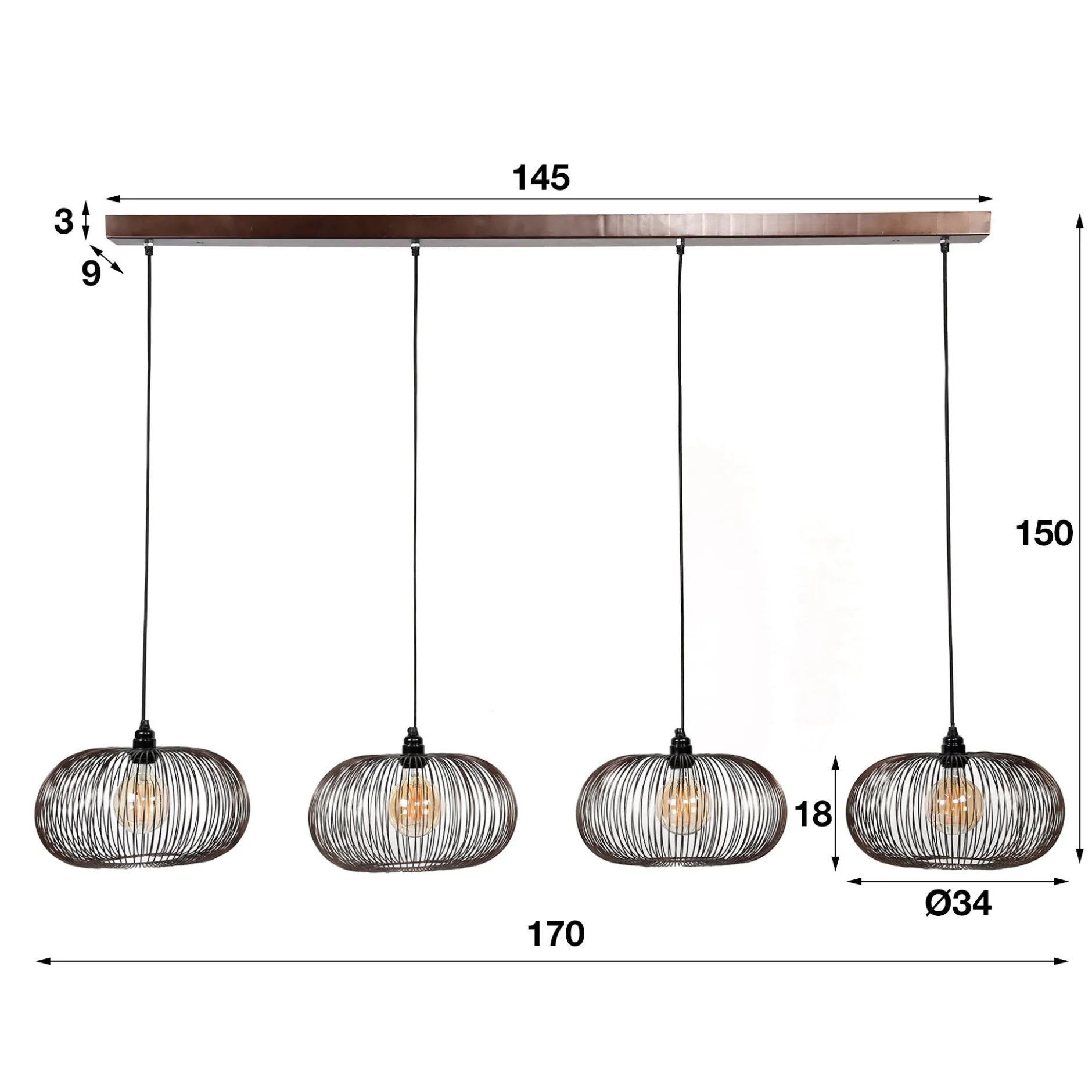 Hängelampe Chisa 4x Ø35 - schwarz nickel