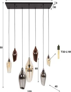 Hängeleuchte Cocoon - 120x40x150cm - 7 Lampen - Glas