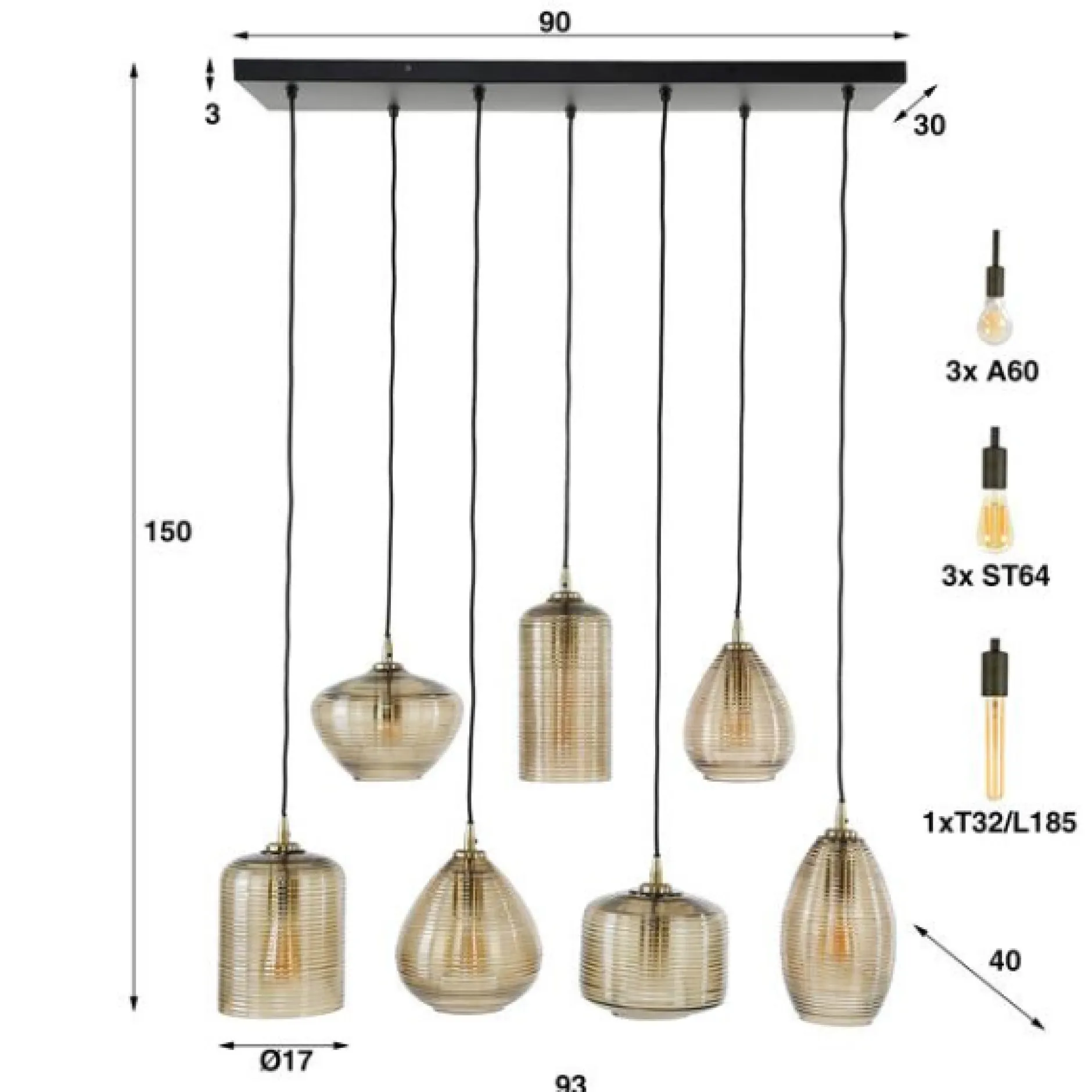 Hängeleuchten-Set Denz | 40 x 93 x 150 cm | Farbe Bernstein