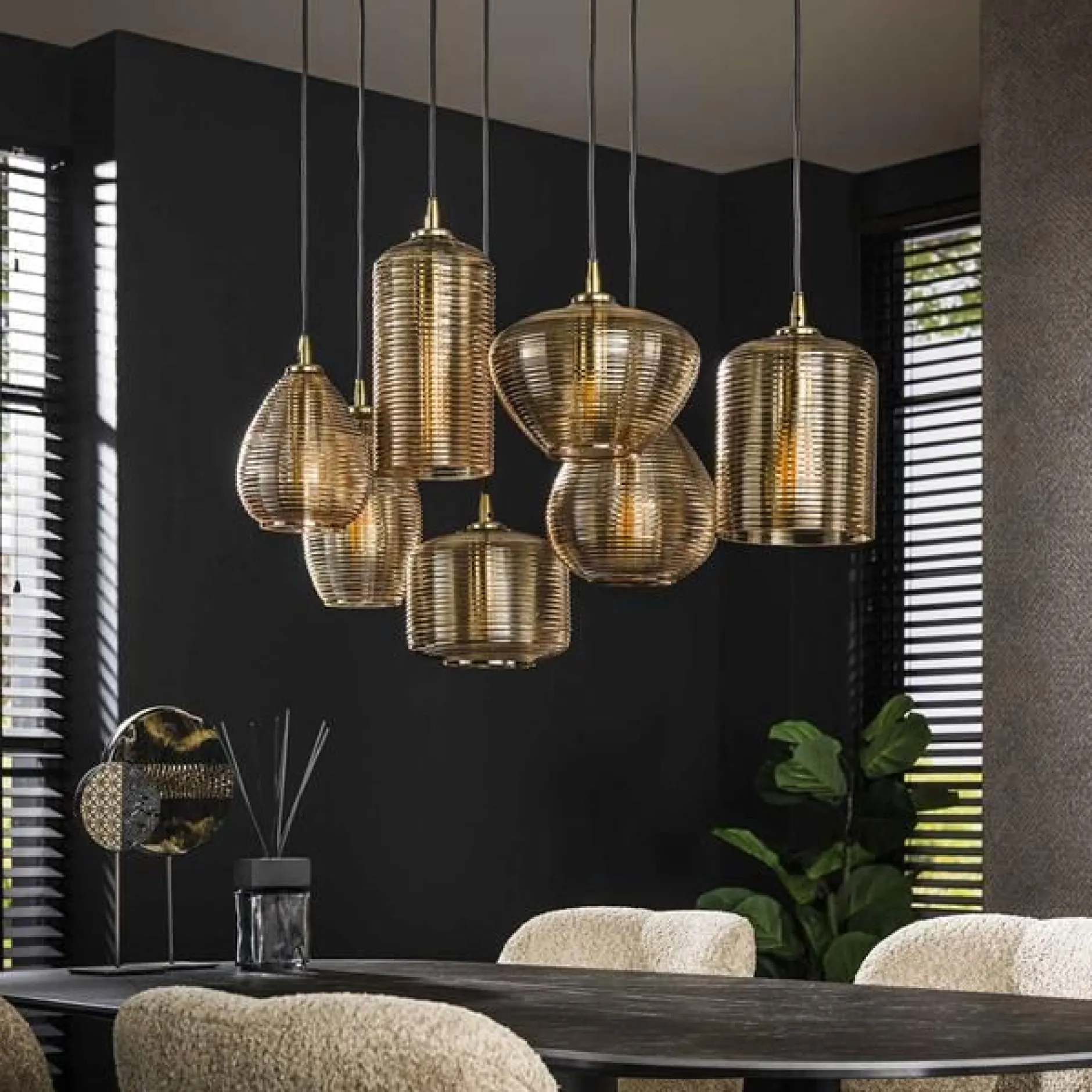 Hängeleuchten-Set Denz | 40 x 93 x 150 cm | Farbe Bernstein