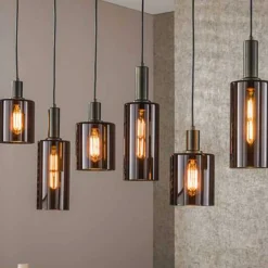Hängeleuchte Sepiora - 118x14x150cm - 6 Lampen - braunes Glas