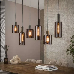 Hängeleuchte Sepiora - 118x14x150cm - 6 Lampen - braunes Glas