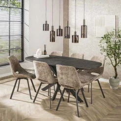 Hängeleuchte Sepiora - 118x14x150cm - 6 Lampen - braunes Glas