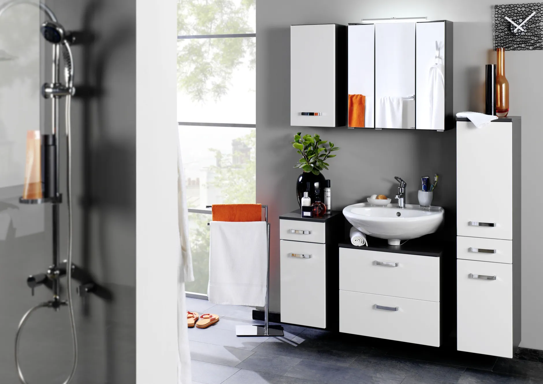 Hängeschrank Bobbi 30cm 1-türig - graphit/hochglanz-weiß