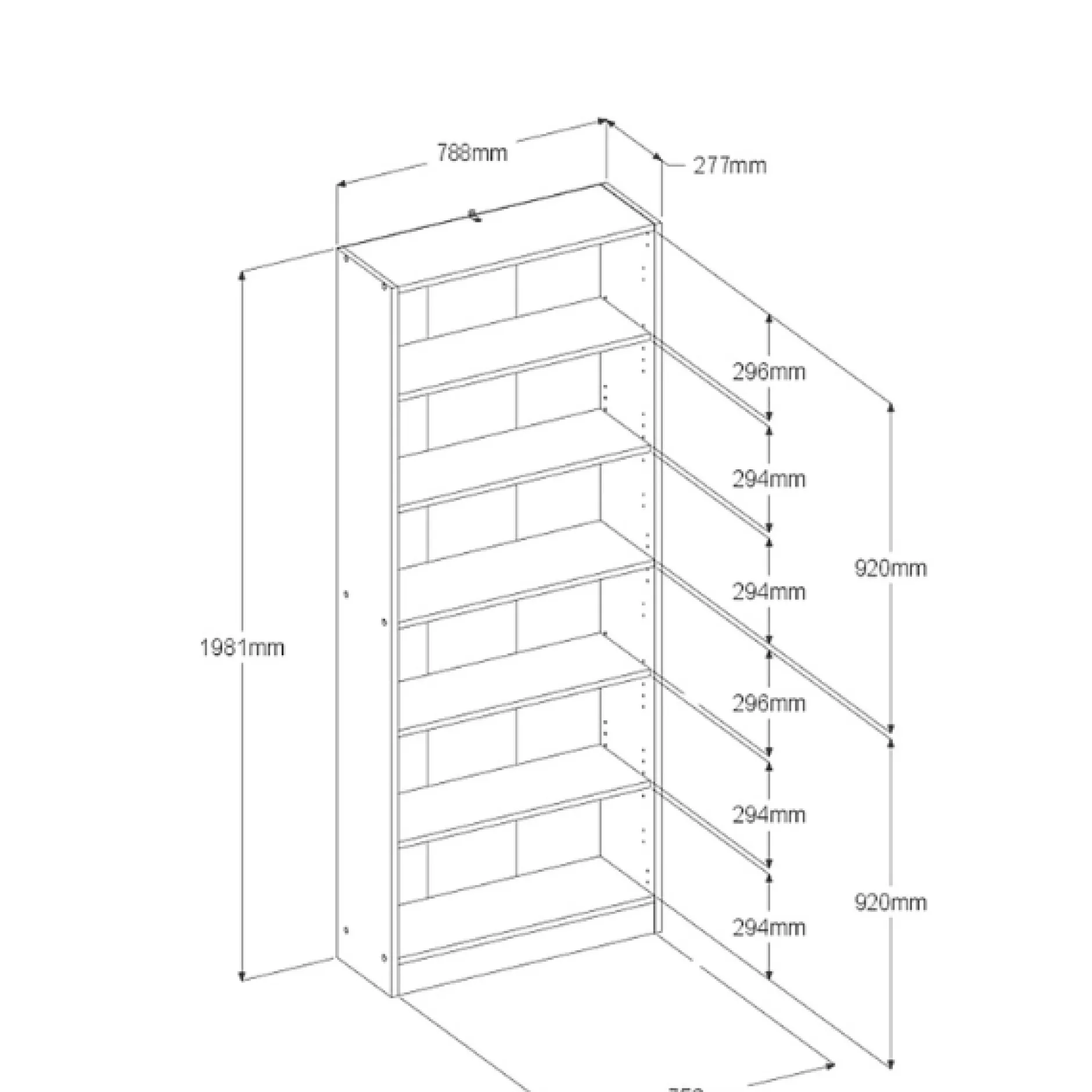 Hobby-Bücherregal 198 cm - 5 Fachböden - Eiche