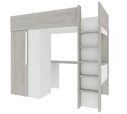 Hochbett Beau 90x200 mit Schreibtisch und Kleiderschrank - weiß