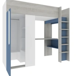 Hochbett Beau 90x200 mit Schreibtisch und Kleiderschrank - dunkelblau