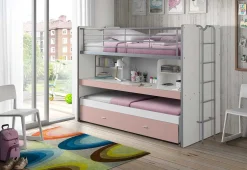 Hochbett Bonny 80 mit Schreibtisch und Bettkasten - rosa