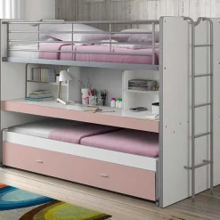 Hochbett Bonny 80 mit Schreibtisch und Bettkasten - rosa