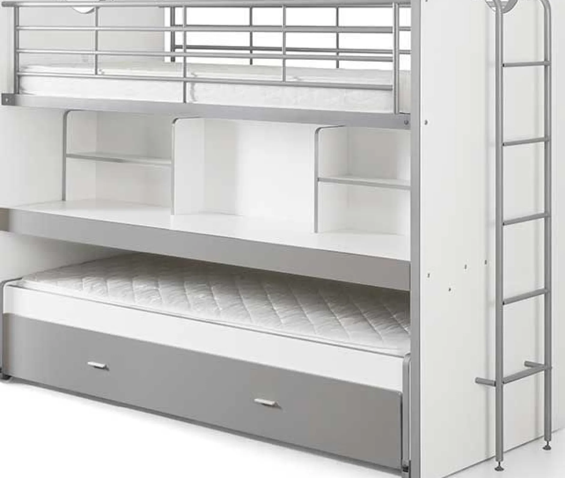 Hochbett Bonny 80 mit Schreibtisch und Bettkasten - silber