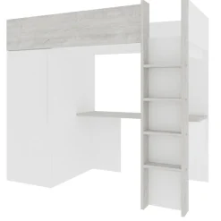 Hochbett Bo9 90x200 cm mit Schreibtisch & Kleiderschrank - weiß