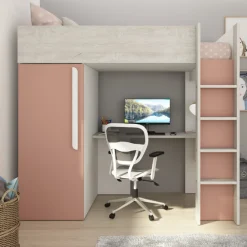 Hochbett Bo9 90x200 cm mit Schreibtisch & Kleiderschrank - altrosa