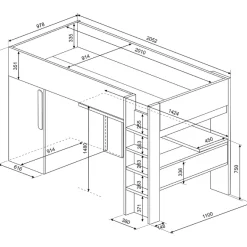 Hochbett Bo9 90x200 cm mit Schreibtisch & Kleiderschrank - anthrazit