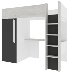 Hochbett Bo9 90x200 cm mit Schreibtisch & Kleiderschrank - anthrazit