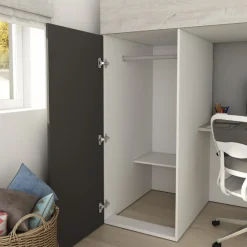 Hochbett Bo9 90x200 cm mit Schreibtisch & Kleiderschrank - anthrazit