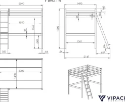 Hochbett Claire 140 x 200cm mit Schreibtisch - weiß