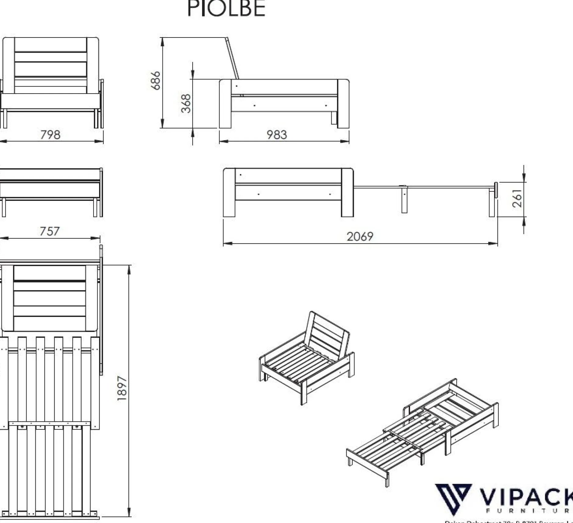 Hochbett Claire 140x200 mit Schlafsofa und Kommode - weiß