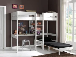 Hochbett Lena mit Schreibtisch und Sofabett - weiß