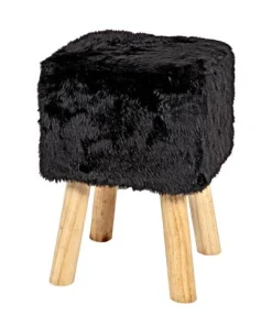 Hocker mit Massivholzbeinen | 30 x 30 x 45 cm | Schwarz | Felloptik
