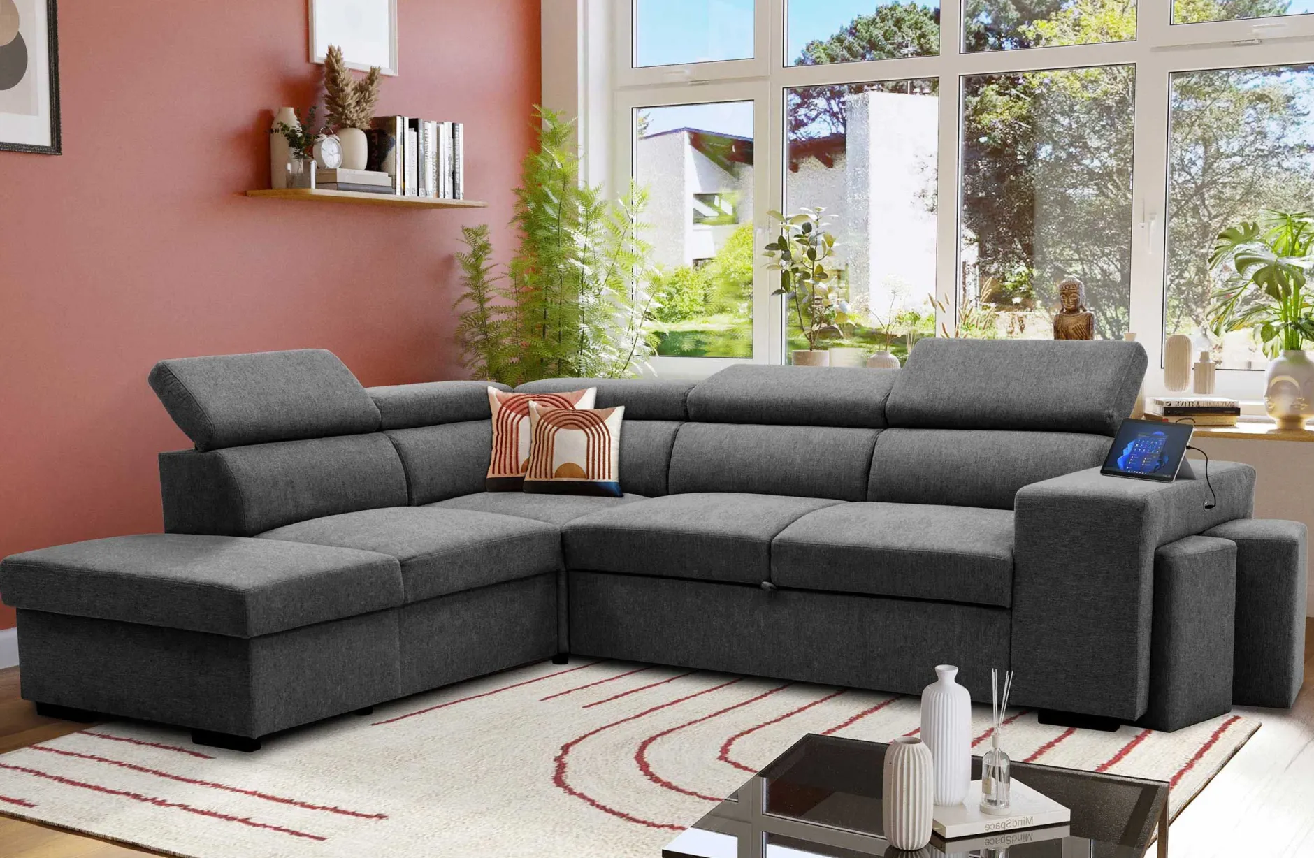 Holmes Ecksofa links - Armlehnen verstellbar - anthrazit