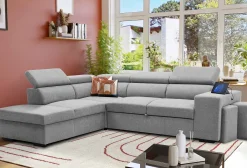Holmes Ecksofa links - Armlehnen verstellbar - grau