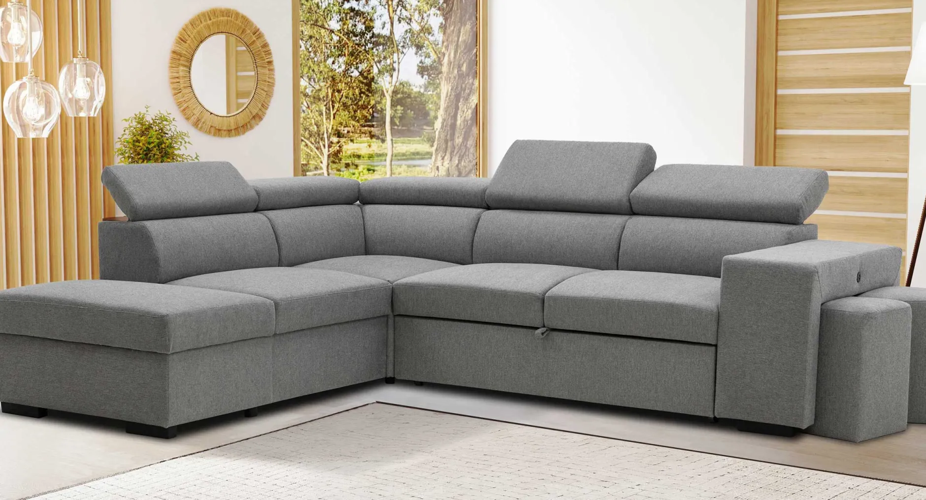 Holmes Ecksofa links - Armlehnen verstellbar - dunkelgrau