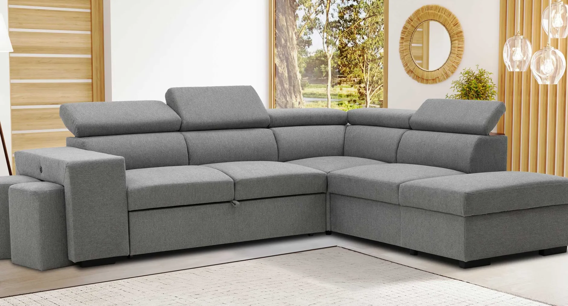 Holmes Ecksofa rechts - Armlehnen verstellbar - dunkelgrau
