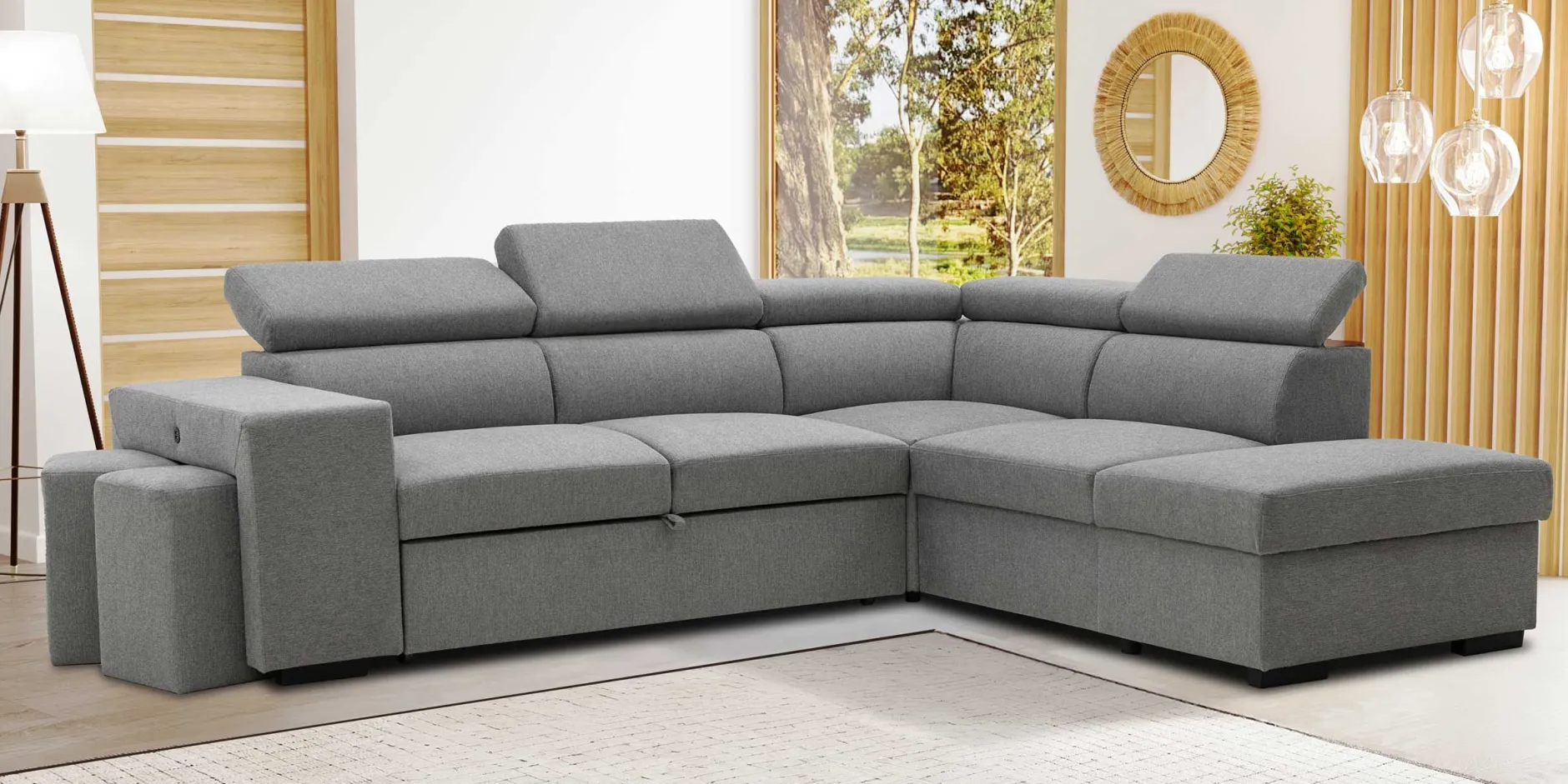 Holmes Ecksofa rechts - Armlehnen verstellbar - dunkelgrau