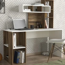 Holzschreibtisch für Kunststudium | 100% Melamin beschichtet | 18mm dick | 140cm breit | Nussbaum weiß