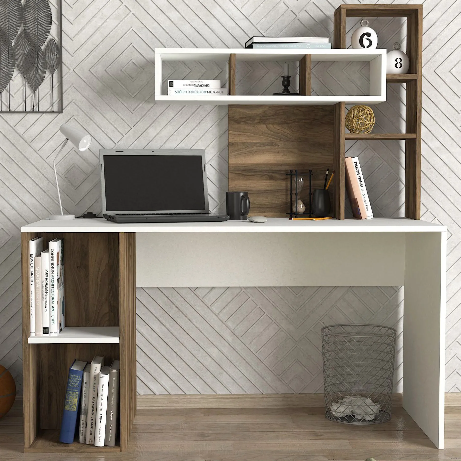 Holzschreibtisch für Kunststudium | 100% Melamin beschichtet | 18mm dick | 140cm breit | Nussbaum weiß