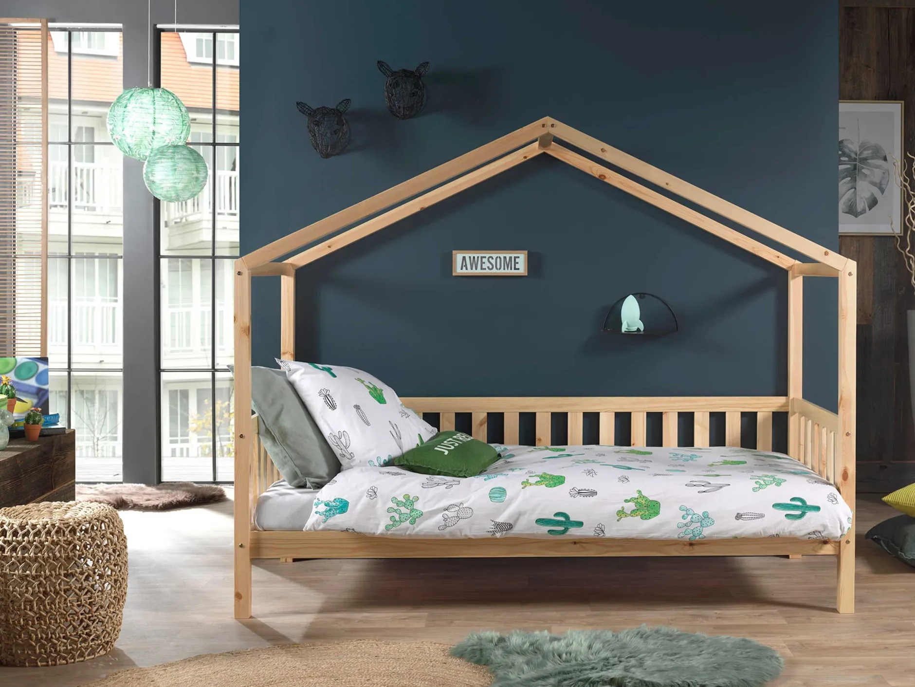 Home Bett Dallas 2 90x200 mit Bettkasten - Kieferholz