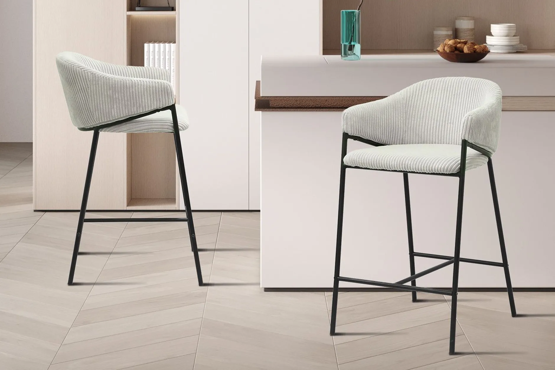 Hugo Corduroy Counterstool Hellgrau