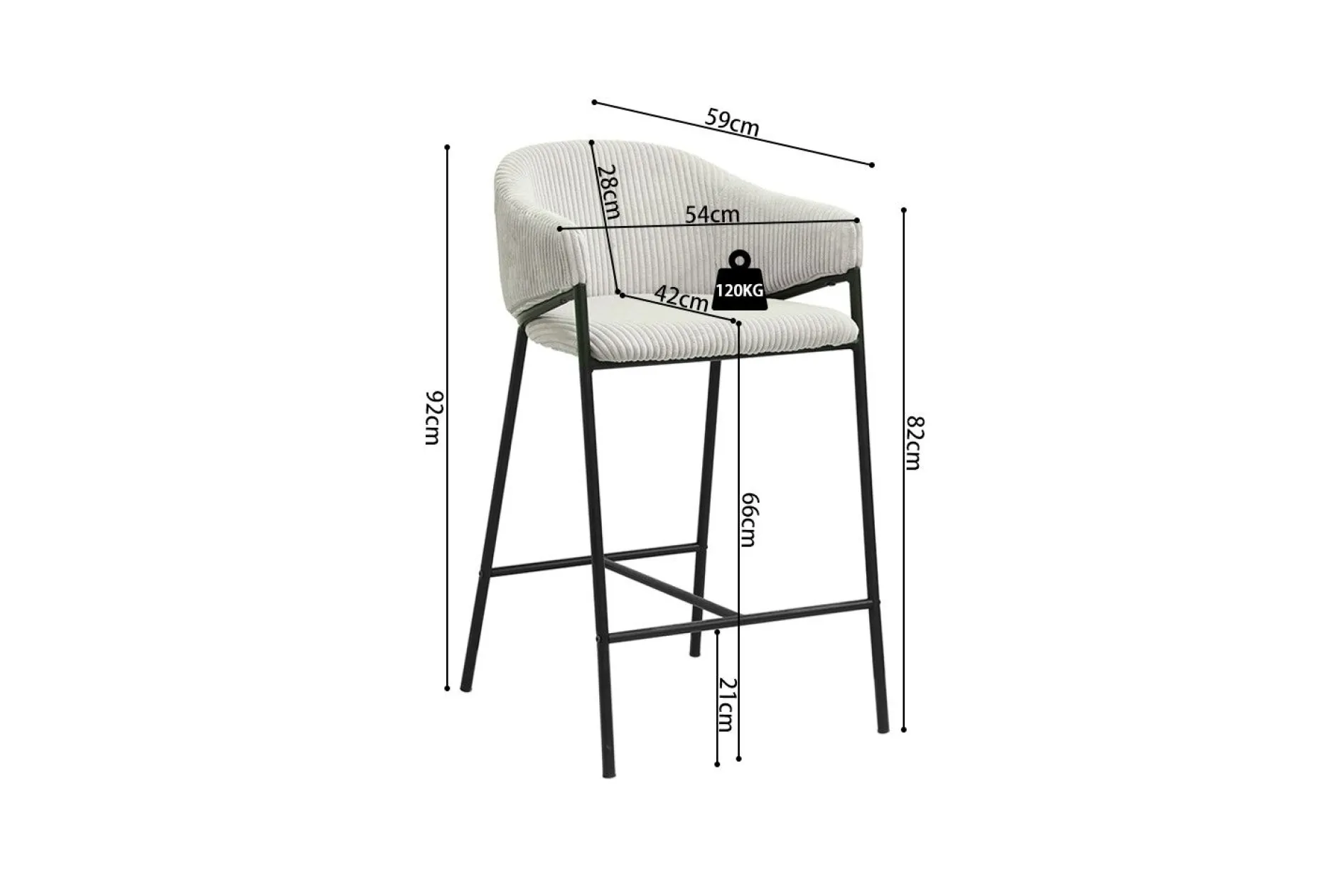 Hugo Corduroy Counterstool Hellgrau
