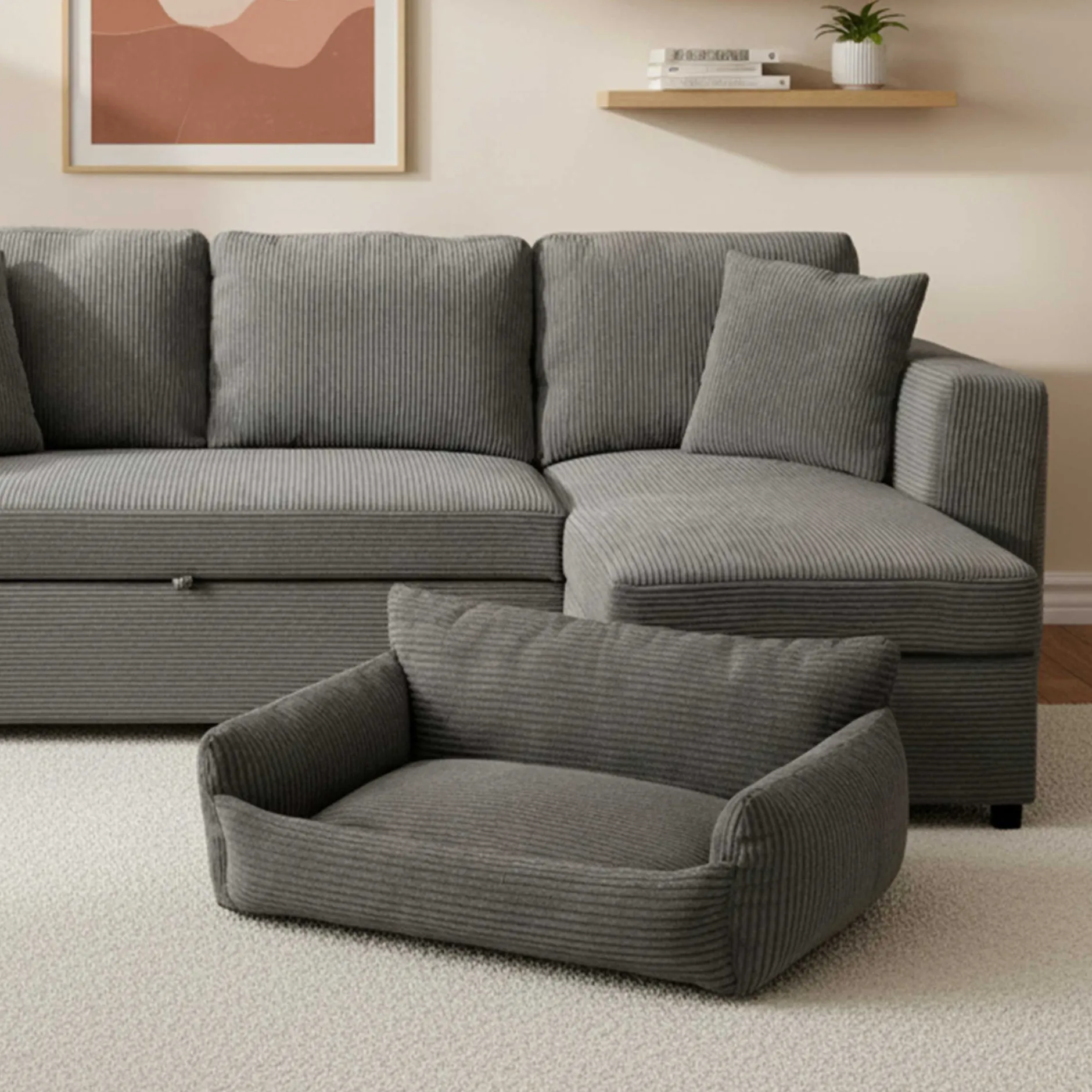 Hundebett Punch - 85x66x29cm - Rippensamt - anthrazit